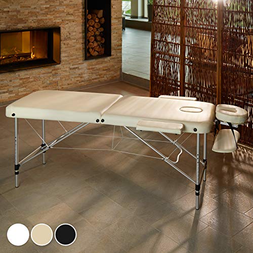 TecTake Camilla de Masaje portatil en Aluminio 2 Zonas Mesa Banco de Masaje + Bolsa (Beige | No. 402787)