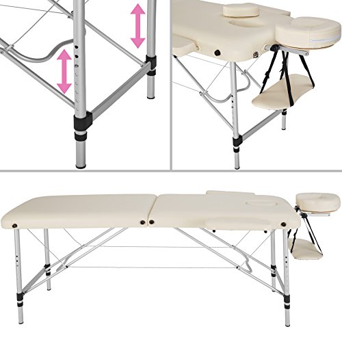 TecTake Camilla de Masaje portatil en Aluminio 2 Zonas Mesa Banco de Masaje + Bolsa (Beige | No. 402787)