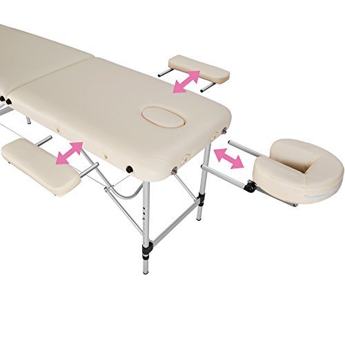 TecTake Camilla de Masaje portatil en Aluminio 2 Zonas Mesa Banco de Masaje + Bolsa (Beige | No. 402787)