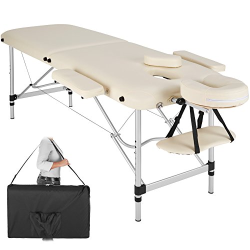 TecTake Camilla de Masaje portatil en Aluminio 2 Zonas Mesa Banco de Masaje + Bolsa (Beige | No. 402787)