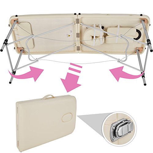 TecTake Camilla de Masaje portatil en Aluminio 2 Zonas Mesa Banco de Masaje + Bolsa (Beige | No. 402787)