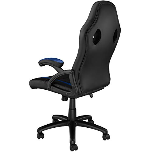 TecTake Silla de Oficina, Estética Deportiva, Asiento para PC Ordenador, Sillón Acolchado, Ergonómica, Ajustable en Altura, Despacho Racing Gaming (Negro-Azul)
