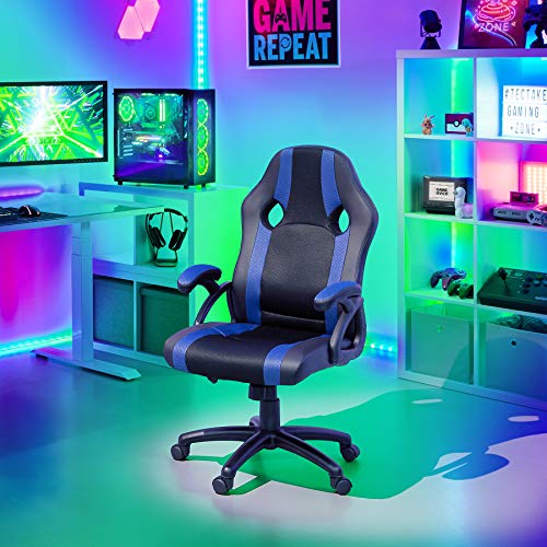 TecTake Silla de Oficina, Estética Deportiva, Asiento para PC Ordenador, Sillón Acolchado, Ergonómica, Ajustable en Altura, Despacho Racing Gaming (Negro-Azul)