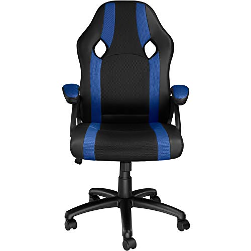 TecTake Silla de Oficina, Estética Deportiva, Asiento para PC Ordenador, Sillón Acolchado, Ergonómica, Ajustable en Altura, Despacho Racing Gaming (Negro-Azul)