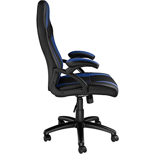 TecTake Silla de Oficina, Estética Deportiva, Asiento para PC Ordenador, Sillón Acolchado, Ergonómica, Ajustable en Altura, Despacho Racing Gaming (Negro-Azul)