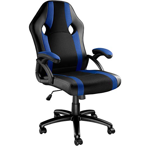 TecTake Silla de Oficina, Estética Deportiva, Asiento para PC Ordenador, Sillón Acolchado, Ergonómica, Ajustable en Altura, Despacho Racing Gaming (Negro-Azul)