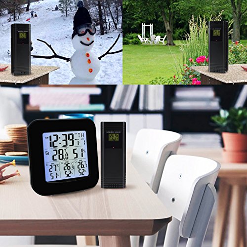 TEKCOPLUS Estación Meteorológica Inalámbrica con 3 Sensores Exteriores Inalámbrico, Reloj, Alarma, Temperatura, Humedad, Fácil De Leer Pantalla con Retroiluminación LED