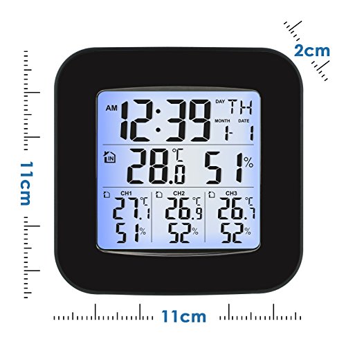 TEKCOPLUS Estación Meteorológica Inalámbrica con 3 Sensores Exteriores Inalámbrico, Reloj, Alarma, Temperatura, Humedad, Fácil De Leer Pantalla con Retroiluminación LED
