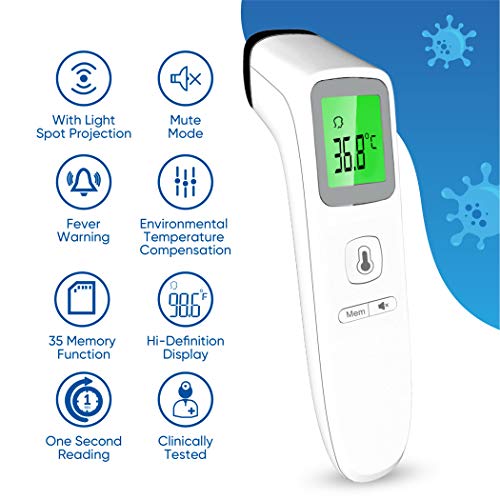 Termómetro Digital Infrarrojo Sin Contacto – 4 Termómetro Médico para Frente 4 en 1, Cuarto, Líquido y Objeto. Recomendable para Todas las Edades.