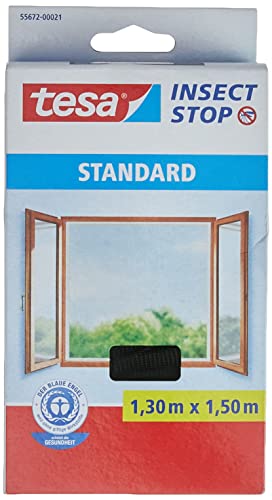 tesa Insect Stop Malla Mosquitera STANDARD para Ventanas , Mosquitera Autoadhesiva , Recortable al Tamaño Deseado , Gris Antracita, 130 cm x 150 cm