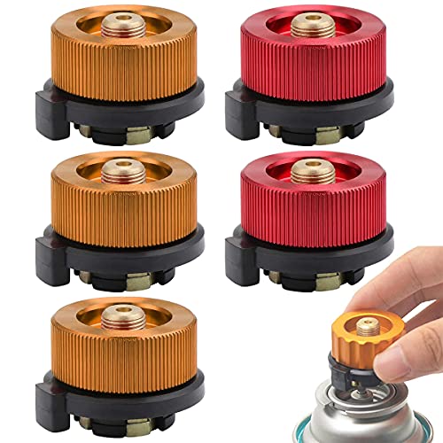 Tianher Adaptador de Gas para Acampar, 5 Piezas Conector de Estufa Camping Adaptador Boquilla Botella Convertidor Horno Tipo Dividido para Cartuchos Cocina de Gas Estufa Butano Atornillar Cartucho