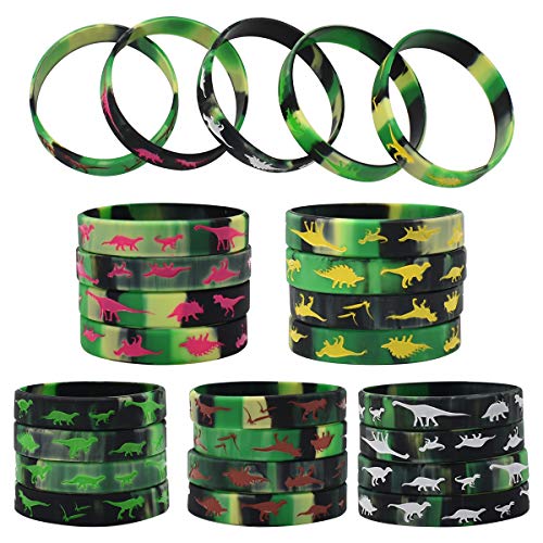 Tianher Pulsera de Silicona Dinosaurio, 50 Piezas Pulsera de Suministros Fiesta Navidad Regalo Pulseras de Silicona para Niños de Cumpleaños.