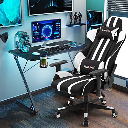TIANSHU Silla para Juegos Silla para Juegos de computadora con Respaldo Alto Silla de Oficina Silla de Carreras Silla giratoria Ajustable Silla para Deportes electrónicos, Blanco