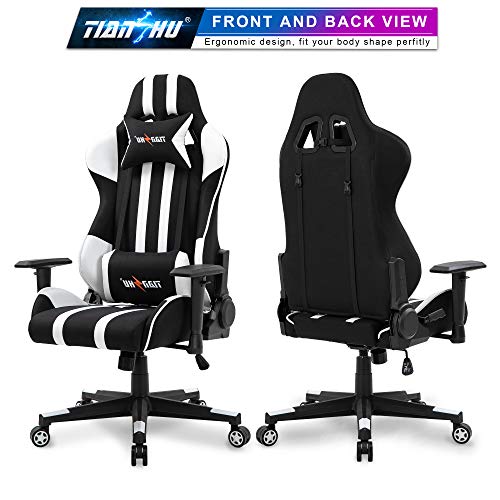 TIANSHU Silla para Juegos Silla para Juegos de computadora con Respaldo Alto Silla de Oficina Silla de Carreras Silla giratoria Ajustable Silla para Deportes electrónicos, Blanco