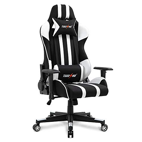 TIANSHU Silla para Juegos Silla para Juegos de computadora con Respaldo Alto Silla de Oficina Silla de Carreras Silla giratoria Ajustable Silla para Deportes electrónicos, Blanco