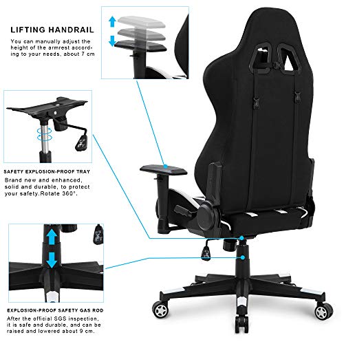 TIANSHU Silla para Juegos Silla para Juegos de computadora con Respaldo Alto Silla de Oficina Silla de Carreras Silla giratoria Ajustable Silla para Deportes electrónicos, Blanco