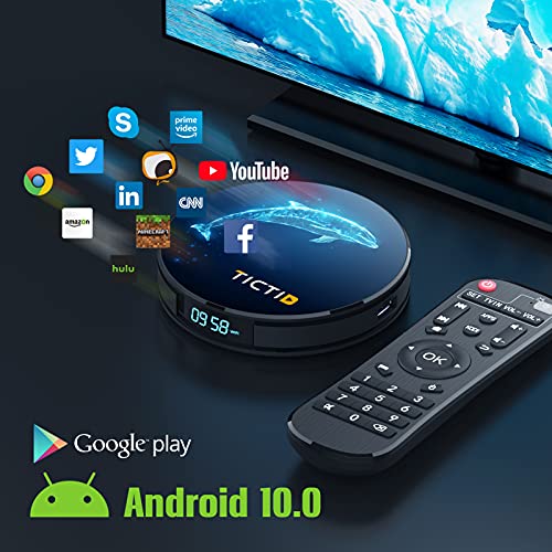 TICTID Android TV Box 10.0 4G RAM +32G ROM, D1 Plus RK3318 Quad-Core 64bit WiFi-Dual 5G/2.4G+100M,BT 4.0, 4K*2K con Función 3D, USB 3.0 Smart TV Box