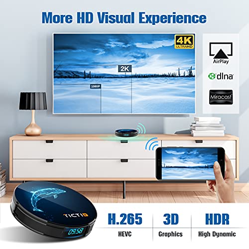 TICTID Android TV Box 10.0 4G RAM +32G ROM, D1 Plus RK3318 Quad-Core 64bit WiFi-Dual 5G/2.4G+100M,BT 4.0, 4K*2K con Función 3D, USB 3.0 Smart TV Box