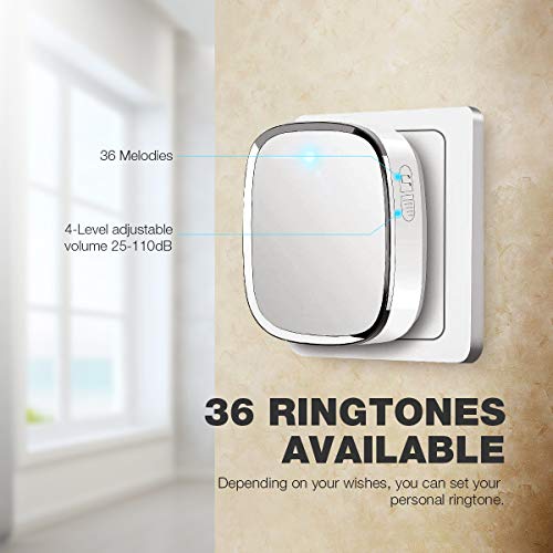 Timbre Inalámbrico,IPSmart Kit de Timbre inalámbrico Exterior Impermeable 2 Transmisor y 3 Receptores Timbre plug-in sin hilos a un rango de 900ft de distancia 36 Melodías de 4 Niveles de Volumen