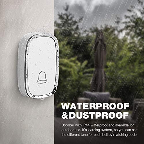 Timbre Inalámbrico,IPSmart Kit de Timbre inalámbrico Exterior Impermeable 2 Transmisor y 3 Receptores Timbre plug-in sin hilos a un rango de 900ft de distancia 36 Melodías de 4 Niveles de Volumen