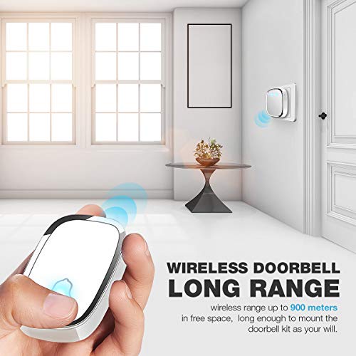 Timbre Inalámbrico,IPSmart Kit de Timbre inalámbrico Exterior Impermeable 2 Transmisor y 3 Receptores Timbre plug-in sin hilos a un rango de 900ft de distancia 36 Melodías de 4 Niveles de Volumen