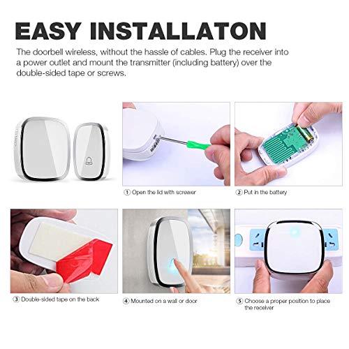 Timbre Inalámbrico,IPSmart Kit de Timbre inalámbrico Exterior Impermeable 2 Transmisor y 3 Receptores Timbre plug-in sin hilos a un rango de 900ft de distancia 36 Melodías de 4 Niveles de Volumen