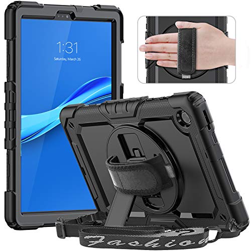 timecity Funda para Lenovo Tab M10 Plus (2.a gen) 10.3 "FHD 2020 con protector de pantalla, soporte giratorio de 360 °, correa de mano/hombro, protección de cuerpo completo, a prueba de golpes negro