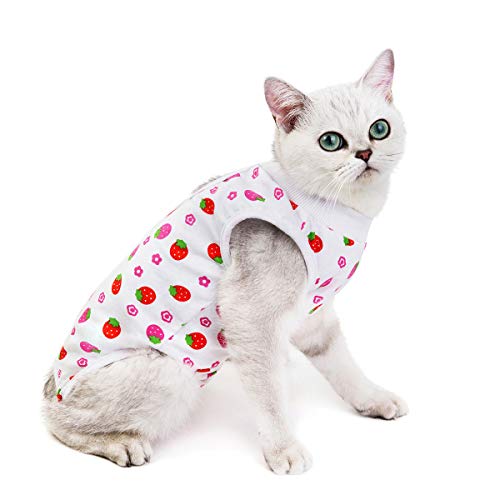 Tineer 2 Packs E-Collar Alternativa para Gatos - Traje de recuperación quirúrgica Profesional para heridas Abdominales después de la cirugía - Ropa fisiológica para Gatitos (XL, Plátano + Fresa)
