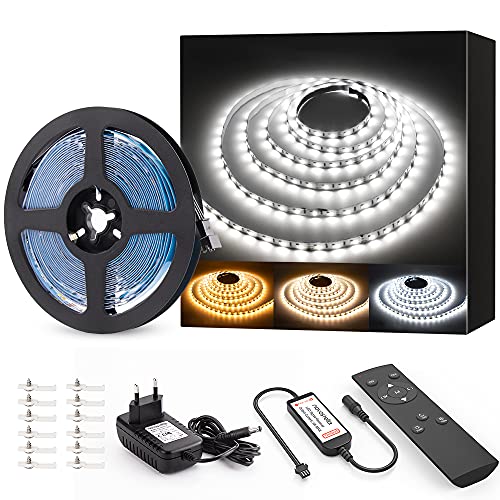Tiras LED 6 Metro, Tira Luz Interior Regulable Blanca Cálida a Blanca Fría 3000K-6000K con Controlador RF, Tiras Luces 24V 672 LEDs para Decoración, Gabinet, Armario, Navidad