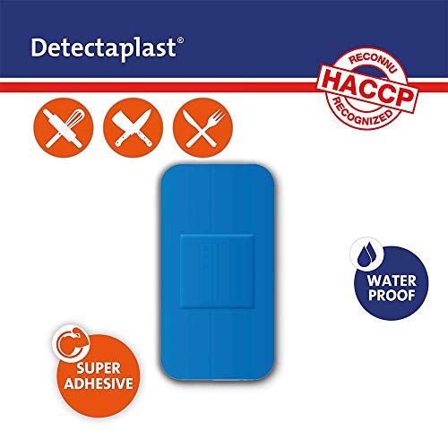 Tiritas detectables Detectaplast Universal, tiritas azules, tiritas resistentes agua y suciedad, tiritas cocina para industria alimentara, hostelería y restauración, 38 x 72 mm, 50 tiritas