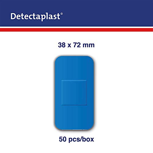 Tiritas detectables Detectaplast Universal, tiritas azules, tiritas resistentes agua y suciedad, tiritas cocina para industria alimentara, hostelería y restauración, 38 x 72 mm, 50 tiritas