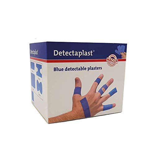 Tiritas detectables, tiritas azules, tiritas resistentes agua y suciedad, tiritas cocina para industria alimentara, hostelería y restauración, 19 x 72 25 x 72, mariposa, nudillo, 100 tiritas