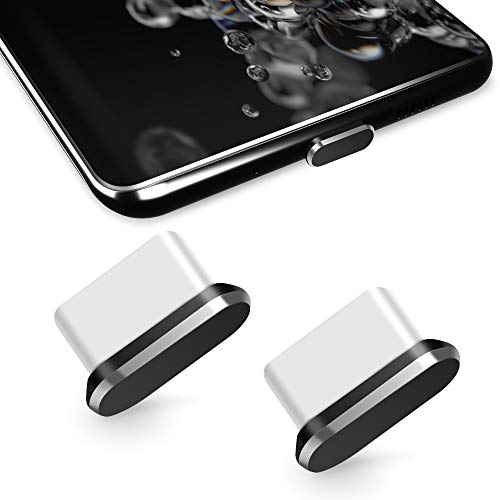 TITACUTE Tipo C Tapones antipolvo, paquete de 2, USB C Tapón antipolvo Tapón de puerto Galaxy S20 Tipo C Tapa antipolvo con caja de transporte Compatible con OnePlus 7T Pro Huawei P30 Pro negro
