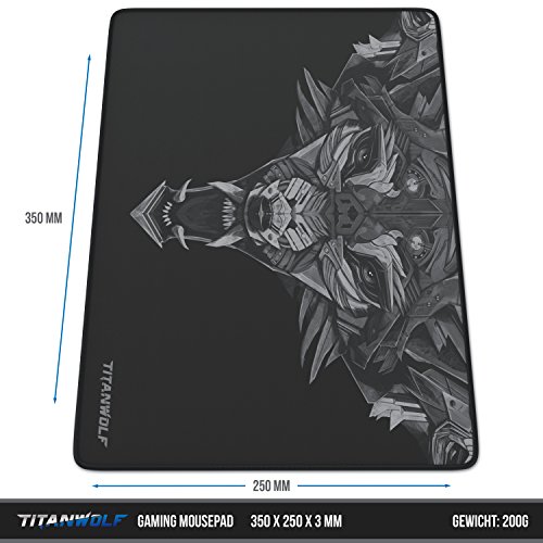 Titanwolf Speed Gaming Alfombrilla para ratón – 350 x 250 mm – Cómoda Alfombrilla de ratón – Cabeza de Apoyo de Mesa – Mejora la precisión y Velocidad – para un Agarre Estable en Superficies Lisas