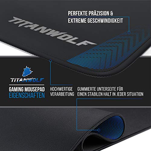 Titanwolf Speed Gaming Alfombrilla para ratón – 350 x 250 mm – Cómoda Alfombrilla de ratón – Cabeza de Apoyo de Mesa – Mejora la precisión y Velocidad – para un Agarre Estable en Superficies Lisas