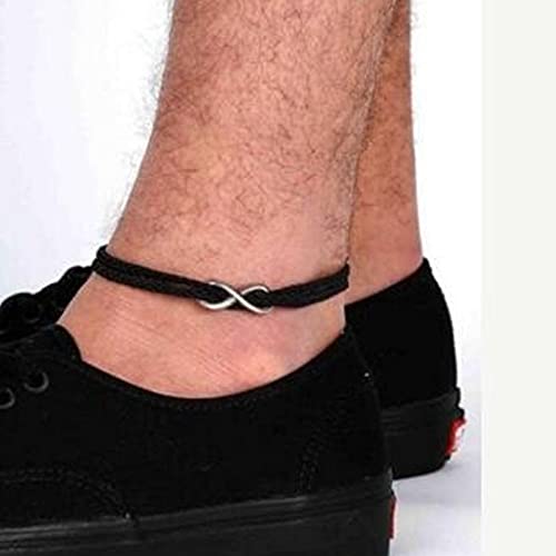 Tobillera de inspiración Vintage con Colgante de Luna, cordón de Cuero Negro, Pulsera de la Suerte, Tobillera Ajustable para Hombres, Mujeres, Surf