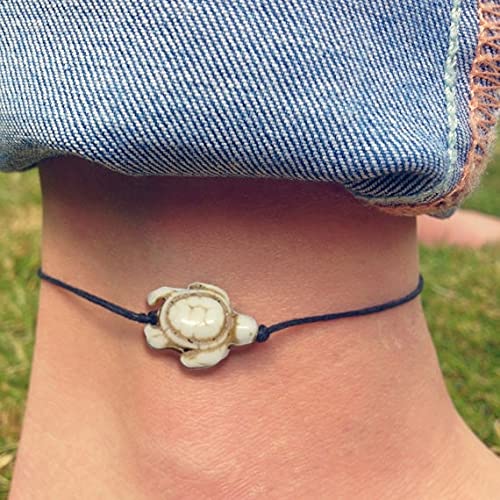 Tobillera de inspiración Vintage con Colgante de Luna, cordón de Cuero Negro, Pulsera de la Suerte, Tobillera Ajustable para Hombres, Mujeres, Surf