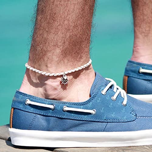 Tobillera de inspiración Vintage con Colgante de Luna, cordón de Cuero Negro, Pulsera de la Suerte, Tobillera Ajustable para Hombres, Mujeres, Surf