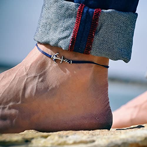 Tobillera de inspiración Vintage con Colgante de Luna, cordón de Cuero Negro, Pulsera de la Suerte, Tobillera Ajustable para Hombres, Mujeres, Surf
