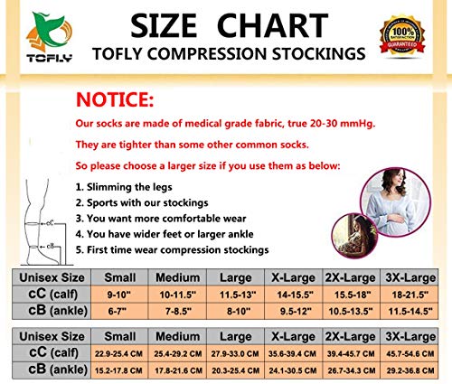 TOFLY Calcetines de compresión, graduados a 20-30mmHg para hombres y mujeres, opacos, medias de compresión a la altura de las rodillas con soporte firme ideales para embarazo y maternidad, Negro XXL