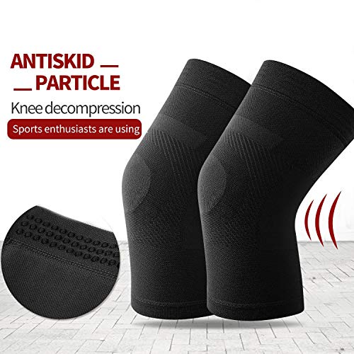TOFLY Mangas para rodillas de compresión, 1 par rodillera de compresión para hombres y mujeres, mangas de compresión para rodillas con soporte para aliviar dolores generales, dolores de, Negro XL