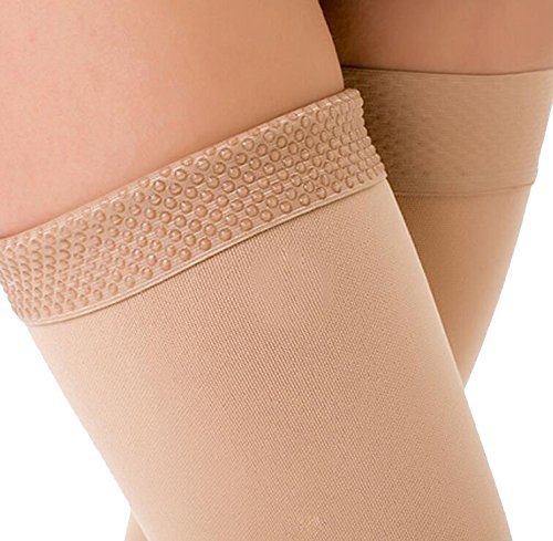 TOFLY Muslo alto mangas de compresión, compresión de gradiente de 20-30 mmHg con banda de silicona, medias de compresion clase 2, opacas, calcetines de compresión, hinchazón del tratamiento, Beige XL