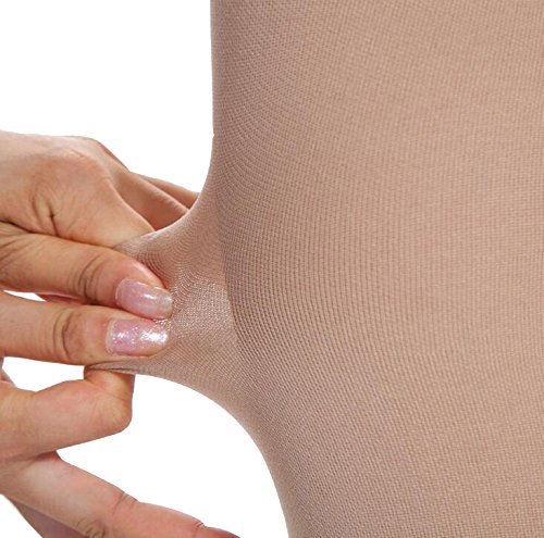 TOFLY Muslo alto mangas de compresión, compresión de gradiente de 20-30 mmHg con banda de silicona, medias de compresion clase 2, opacas, calcetines de compresión, hinchazón del tratamiento, Beige XL