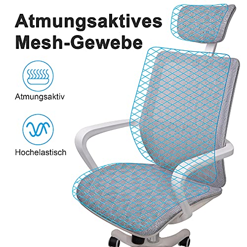 TOLEAD Silla De Oficina Ergonómica Con Malla Transpirable, Apoyabrazos Y Reposacabezas Ajustable, Silla Giratoria Con Rueda Carga 140kg