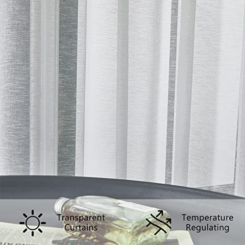 Topfinel Visillo Cortina Dormitorio Translucida Habitacion Salon Visillo Lino Vertical para Ventanas Cocina Sala de Estar con Ojales 2 Piezas 300x260cm Blanco