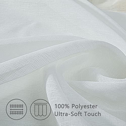 Topfinel Visillo Cortina Dormitorio Translucida Habitacion Salon Visillo Lino Vertical para Ventanas Cocina Sala de Estar con Ojales 2 Piezas 300x260cm Blanco