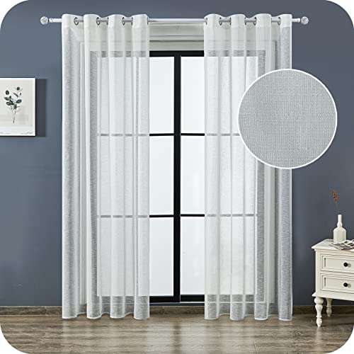 Topfinel Visillo Cortina Dormitorio Translucida Habitacion Salon Visillo Lino Vertical para Ventanas Cocina Sala de Estar con Ojales 2 Piezas 300x260cm Blanco