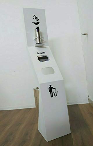 TOTEM Soporte de pie artesanal columna dispensador porta guantes gel manos de acero hecho a mano con cesta de madera