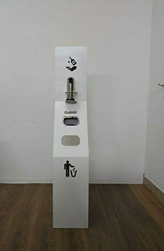 TOTEM Soporte de pie artesanal columna dispensador porta guantes gel manos de acero hecho a mano con cesta de madera