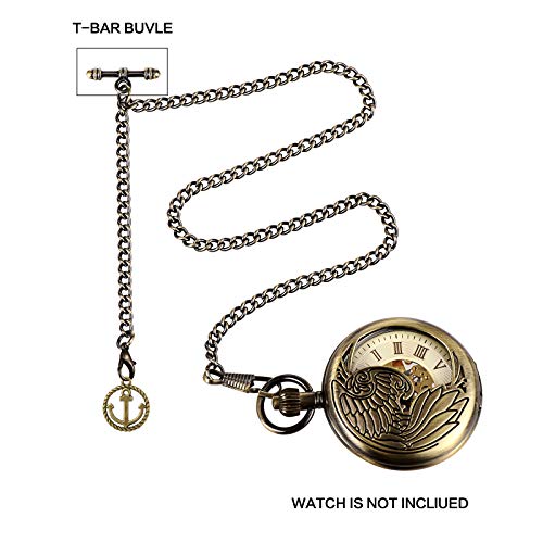 TREEWETO Albert - Reloj de bolsillo con cadena para hombre, 2 ganchos con diseño de ancla de bronce antiguo, diseño de dije de llavero en forma de T